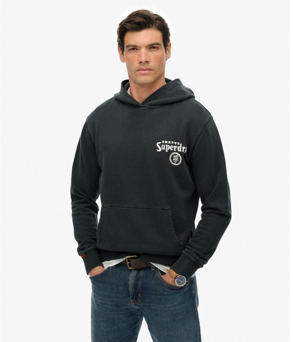 Superdry Tokyo Narrative Loose Hoodie Heren Hoodies Blackboard