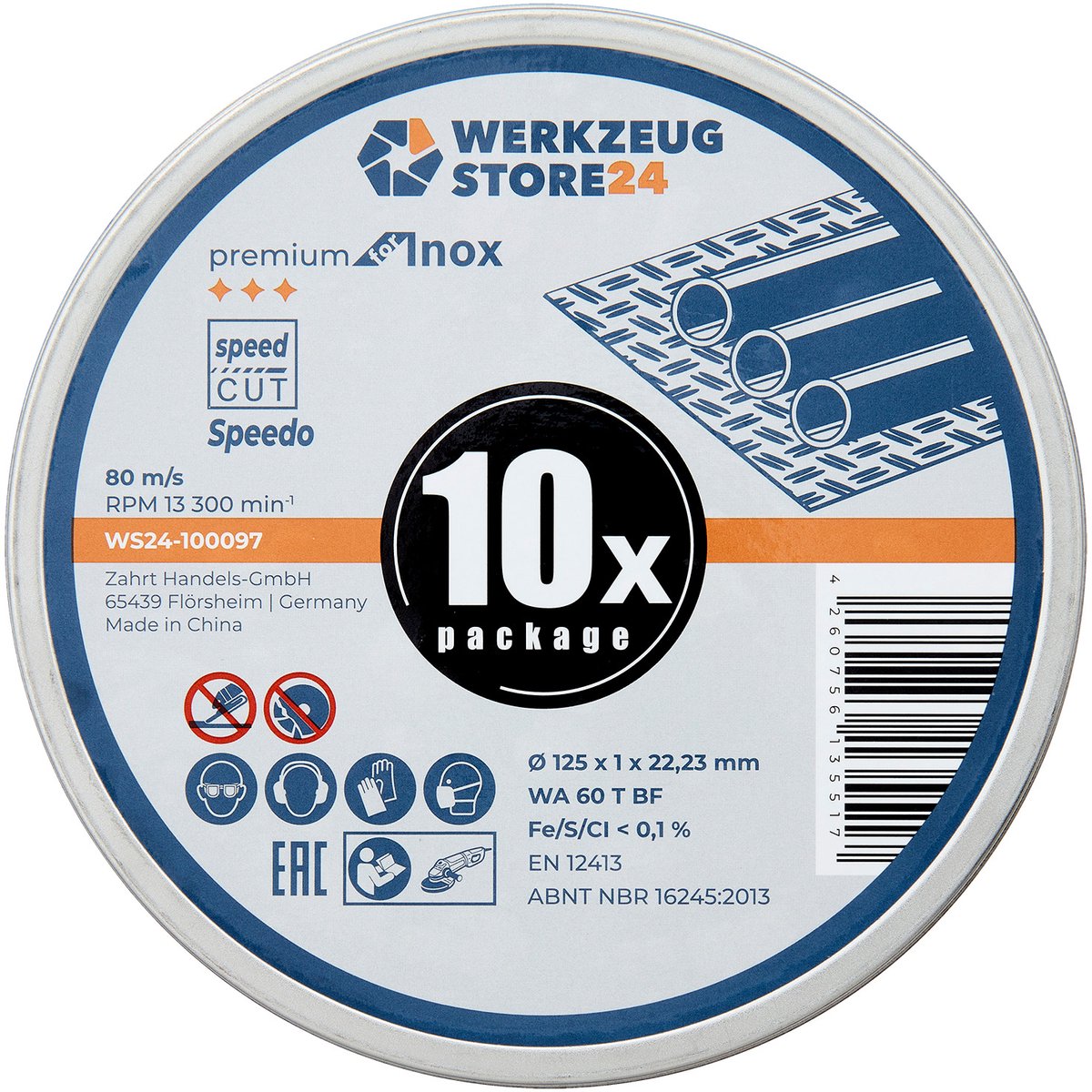 WS24 10x speciale snijschijf 125 x 1 x 22 FastCut Inox in metalen...