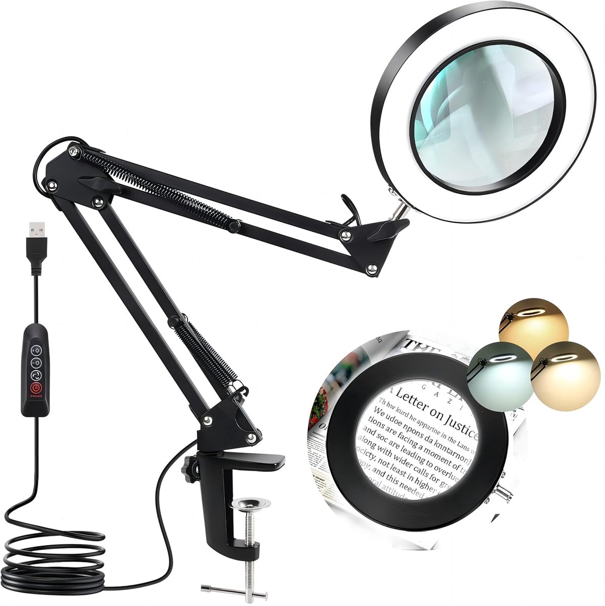 Vergrootglas met Licht en Standaard - Dimbare Vergrootlamp voor Hobby en Werk met 3 Kleurmodi