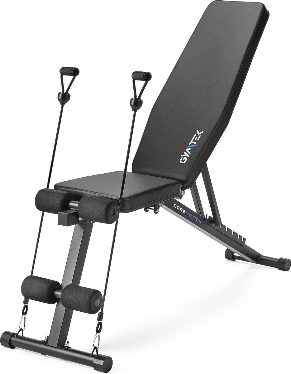 Gymtek® Fitnessbank - Halterbank - Trainingsbank - Opvouwbaar - Verstelbaar - tot 150 kg - 2 Weerstandsbanden