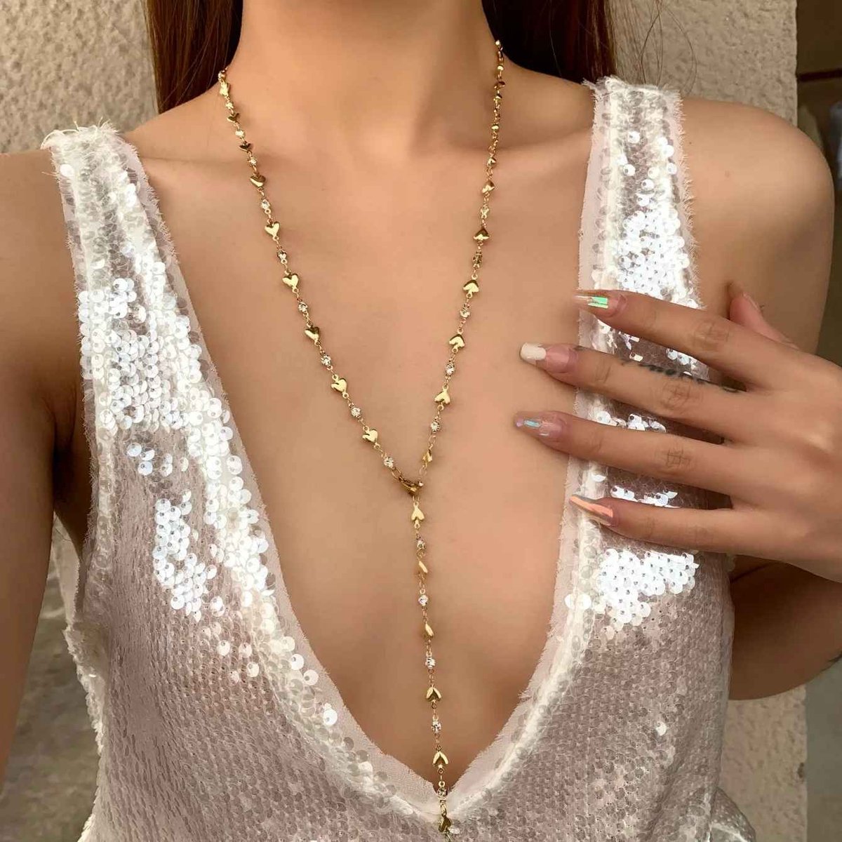 Lange ketting - Dames ketting - Hartjes - Chique - Verstelbaar - Goudkleur