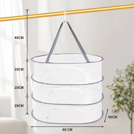 Séchoir à herbes - 40 x 60 cm - Filet de séchage à 3 couches - Filet de séchage pour aliments - Filet de séchage pour plantes - Avec fermetures éclair - Pliable - Pour bourgeons, viande, herbes, légumes, fruits, vêtements - Blanc