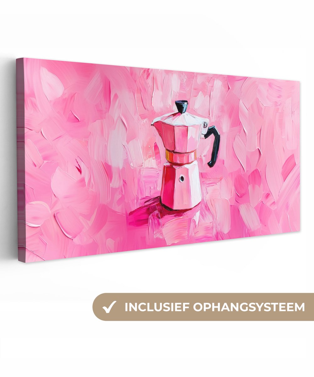 Canvas schilderij 40x20 cm - Exclusieve wanddecoratie Roze - Verf - Coffee - Muurdecoratie