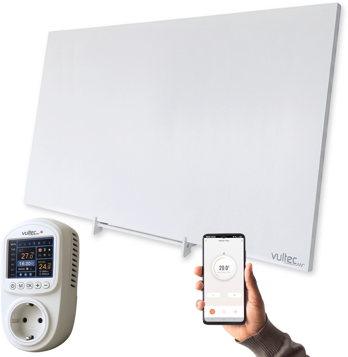 Infrarood Verwarmingspaneel F700 - 700Watt met IQP Wifi thermostaat - Elektrische verwarming - Vrijstaand - Wit