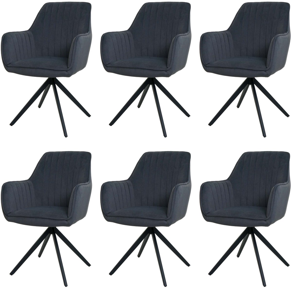 MCW Set van 6 eetkamerstoel MCW-L79, keukenstoel armleuningen, draaibare auto positie stof/textiel ~ antraciet