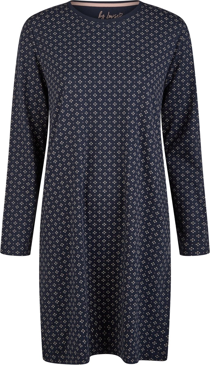 By Louise Essential Dames Nachthemd Lange Mouw AOP Blauw