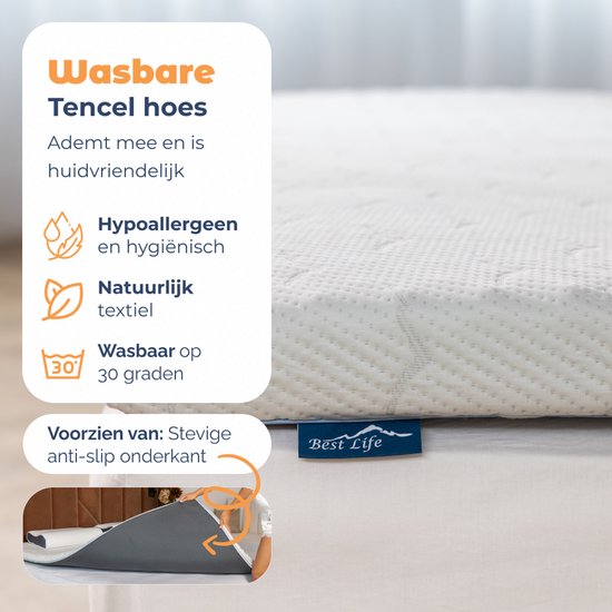 Best Life Surmatelas 160x200 - Topper Matras - Tencel - Pour Matelas 160x200 - Topmatras 6 cm