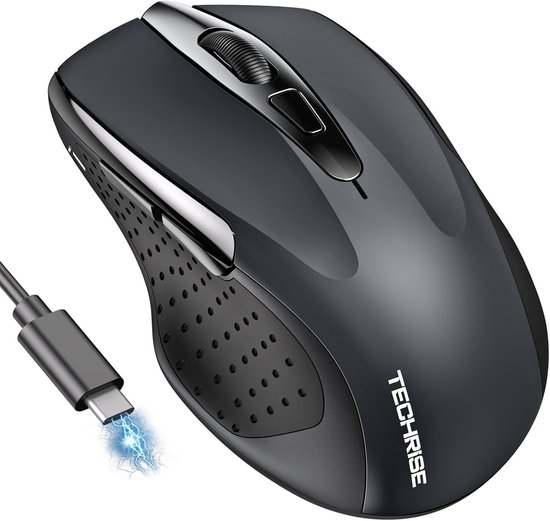 TECKNET Silent draadloze muis, oplaadbare draadloze muis 4800 DPI, 2,4 GHz optische computermuis voor laptop, pc, Mac, 6 toetsen, zwart