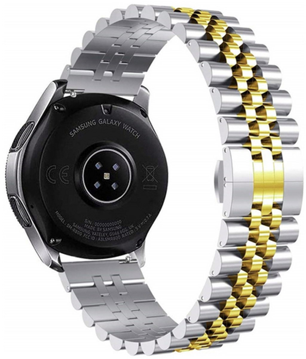By Qubix - Geschikt voor Garmin bandje - Geschikt voor Garmin Venu 4 - 45mm - Stalen band - Zilver / goud - Smartwatch bandje 22mm