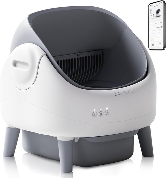 CatElite® - Automatische Kattenbak - Slimme Kattenbak met App - XXL 15L Afvalbak - Open Design - Incl. Uitloopmat & Geurverdrijver - Veiligheidssensoren - Incl. Verwijderbare Wasbare Voering - Zelfreinigende Kattenbak