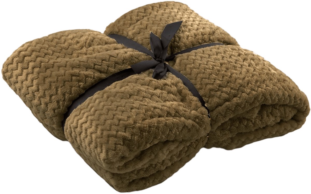 Dutch Decor MARA - plaid 150x200 cm - superzachte deken - zigzagpatroon - Military Olive - groen Olijfgroen