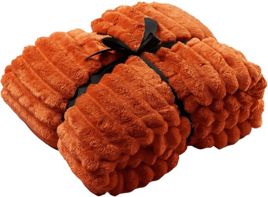 Dutch Decor - Plaid 150x200 cm - RICKY - superzacht, extra dik, warm, donzig, flannel fleece – oranje/terrarood