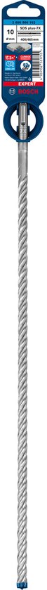 Bosch EXPERT SDS plus-7X hamerboor van 10 mm met een totale lengte van 465 mm en 400 mm werklengte in blauwe verpakking.