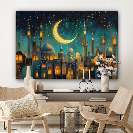 Peinture sur toile 120x80 cm - Décoration murale islamique - Mosquée - Ramadan - Islam - Décoration murale salon - Décoration chambre - Accessoires chambre - Peintures sur toile