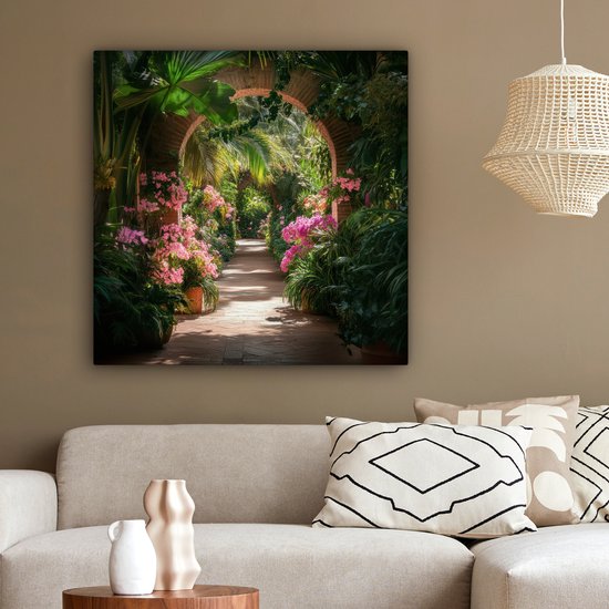 Tableau sur toile 90x90 cm - Décoration murale Vue - Tropical - Fleurs - Nature - Décoration murale salon - Décoration chambre - Accessoires chambre - Peintures sur toile
