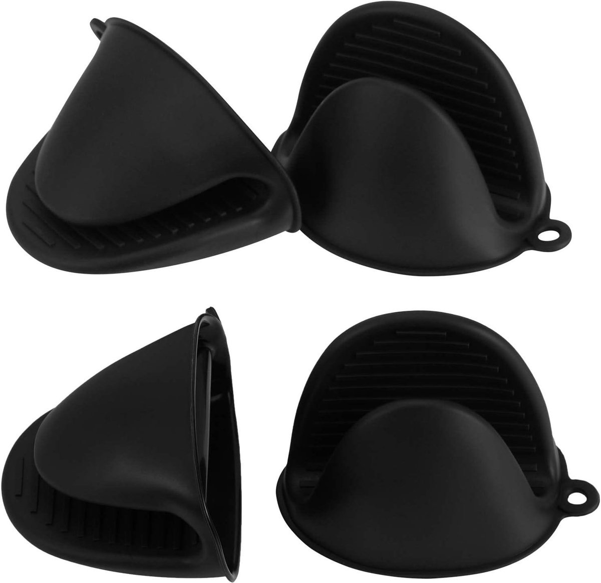 Daity 4-pack hittebestendige siliconen ovenwanten, siliconen keuken pannenlappen, mini rubberen ovenwanten, schattige kookwanten (zwart)