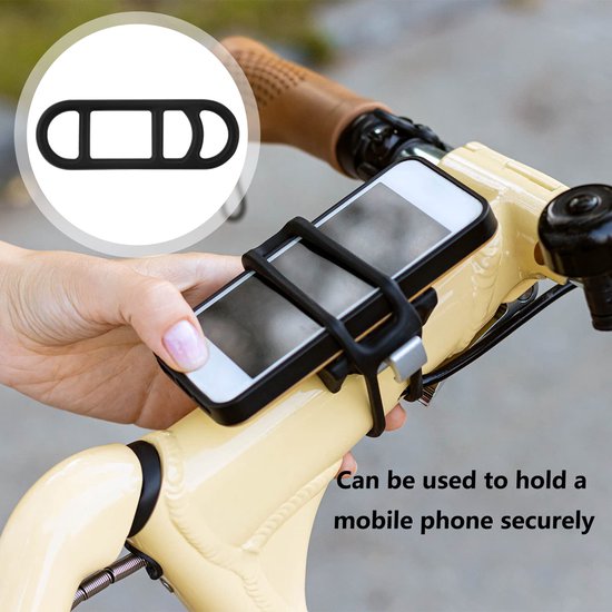 10-stuks Siliconen band voor fietsverlichting - Fietsband met vier gaten - Stuuraccessoire - Telefoonband voor op de fiets - Met S-vormige kunststof haak - Eenvoudig te installeren - Rekbaar - Voor fietsliefhebbers, fietsers en forenzen - Zwart — afbeelding 4