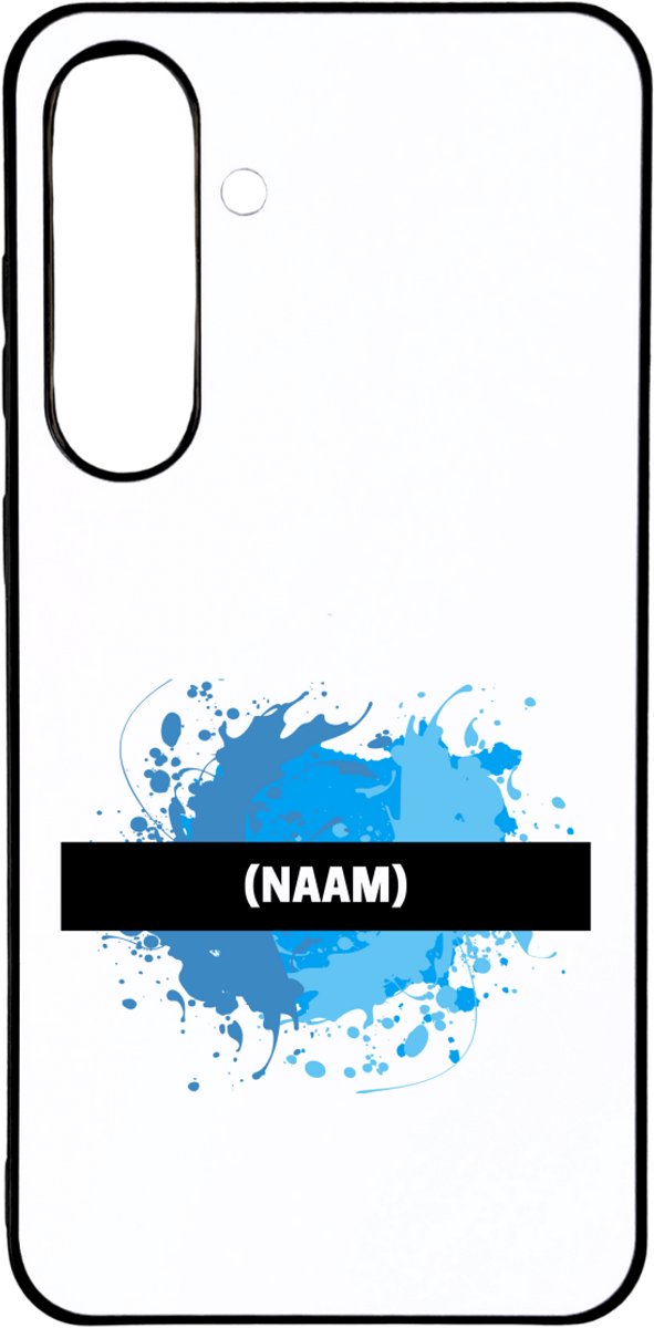 Hacebo® - blauwe verfvlek met eigen naam telefoonhoesje - Kunst - kunstenaars/kunstenaressen - telefoonhoesjes - verjaardag - mensen die houden van verven - cadeau - kado - geschenk - gift - hoesje geschikt voor Samsung Galaxy S25 Plus