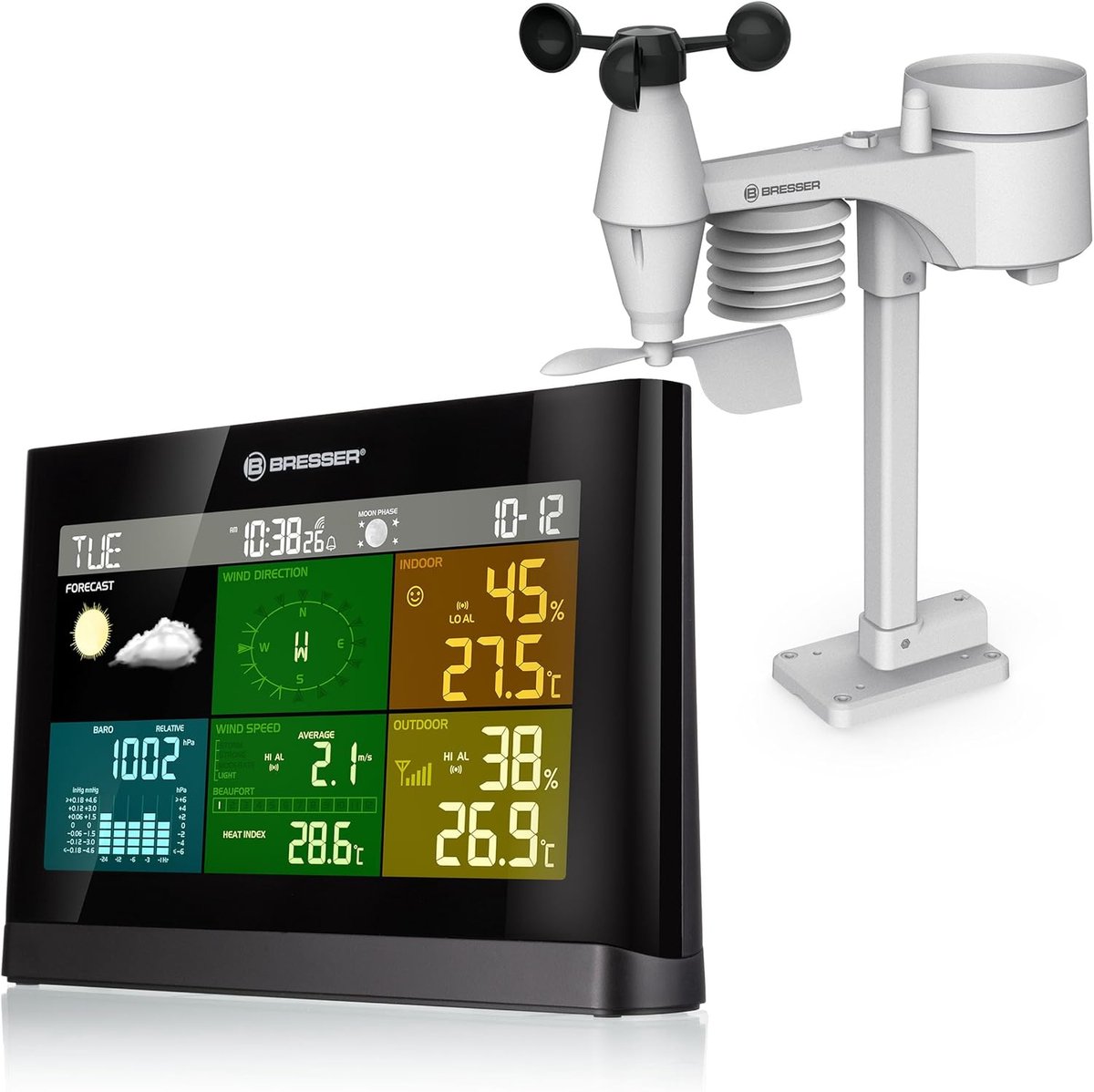 Draadloos Weerstation met 5-in-1 Buitensensor - Temperatuur, Luchtvochtigheid, Luchtdruk, Windmeter en Regenmeter