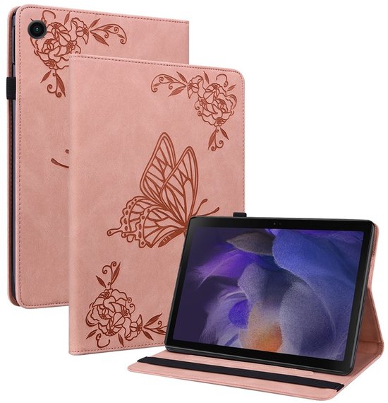 Étui Coverup pour tablette Samsung Galaxy Tab A11 Plus - Étui à rabat motif papillon et Fleurs - Rose