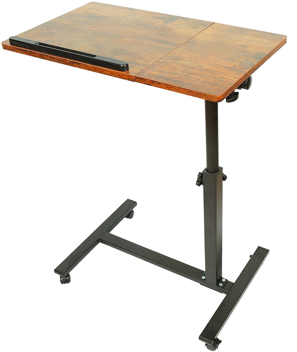PIPIPOXER- Laptoptafel en Bijzettafel op wielen – bedtafel – laptoptandaard – In hoogte verstelbaar-Geelbruin
