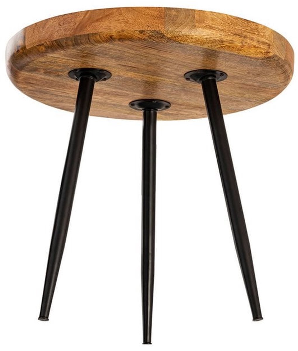 Salontafel Bijzettafel rond Vancouver mangohout metalen conische poten Diameter 50cm Hoogte 48cm