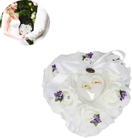 ringdoosje- huwelijk - ringkussen bruiloft-ringkussen huwelijk- trouwring kussen-trouwring kussentje- Trouwringkussen-trouwen - huwelijk - bruiloft - trouwringkussen - love- voor Trouwring Accessoires-wit-Hartvormig-15x15x9cm