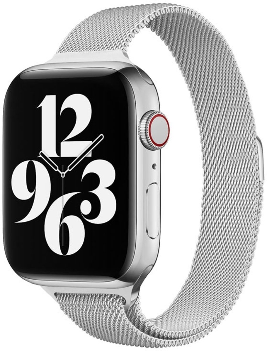 Milanees bandje - geschikt voor Apple Watch 1/2/3/4/5/6/7/8/9/10/11/ SE (1,2,3) met maat 38 mm / 40 mm / 41 mm en 42 mm (Watch 10/11) - Milanese met magneet sluiting - zilver