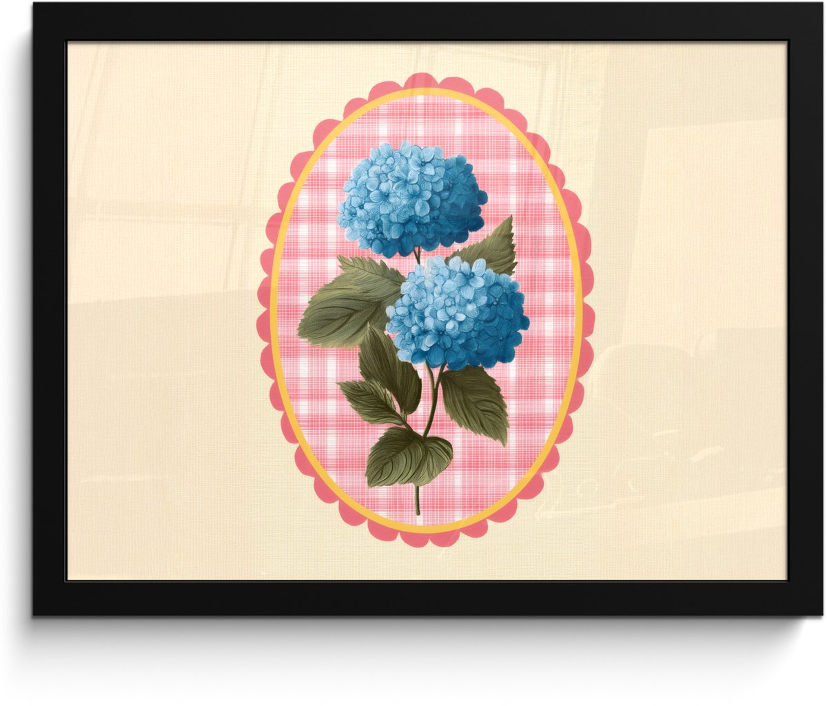 FrameYourWall Poster in lijst - Fotolijst 40x30 cm - Posters - Bloemen - Blauw - Lijst - Bladeren - Posterlijst zwart - Decoratie - Wanddecoratie woonkamer - Muurdecoratie slaapkamer Bloemen - Lijst