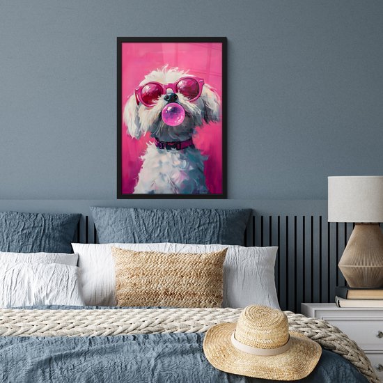 Affiche encadrée - Cadre photo 40x60 cm - Posters - Pink - Chien - Bulle - Cadre affiche noir - Décoration - Décoration murale salon - Décoration murale chambre