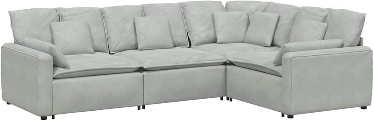 vidaXL - Modulaire - bank - met - kussens - fluweel - lichtgrijs