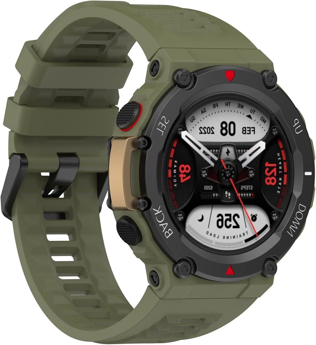 Band compatibel met Amazfit T-Rex 2, zachte siliconen horlogeband vervanging, legergroen Zachte siliconen horlogeband ter vervanging van het originele bandje, slijtvast en ademend