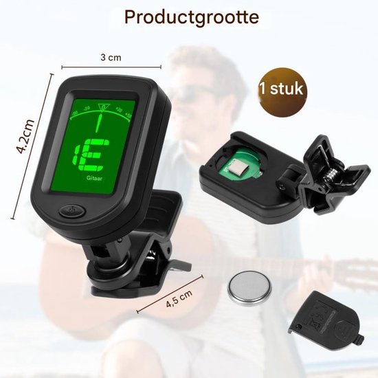 Accordeur à Pince Numérique Chromatique - Pour Guitare, Basse, Violon, Ukulélé, écran LCD, Clip Rotatif - 9