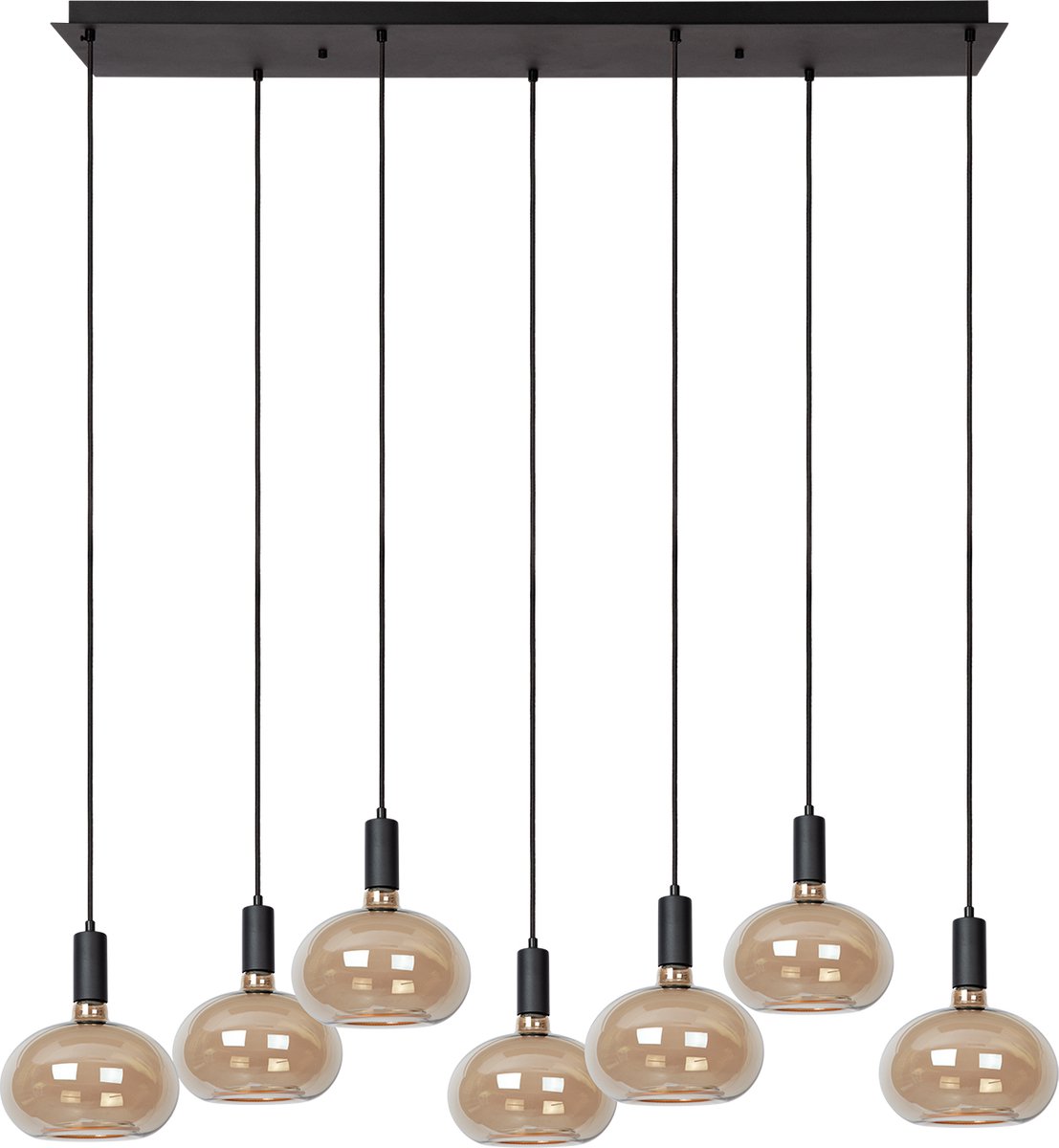 Atmooz Hanoi Hanglamp – 110 x 31 x H130 cm – Zwart Metaal – Inclusief 7 Segula Floating Oval LED’s - Dimbaar