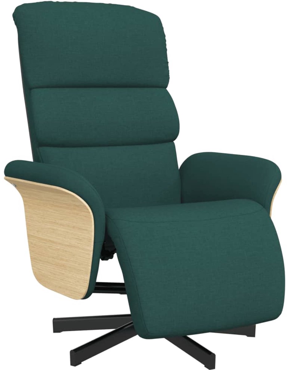 vidaXL Fauteuil - verstelbaar - met - voetensteun - stof - donkergroen