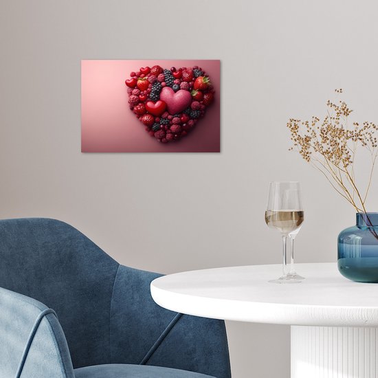 Poster 30x20 cm - Fruit - Hartjes - Aardbeien - Frambozen - Bosbessen - Posters - Kamer decoratie - Wanddecoratie woonkamer - Muurdecoratie slaapkamer