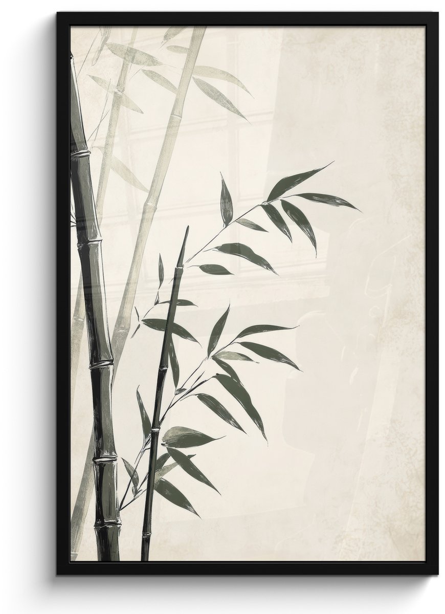 FrameYourWall Poster in lijst - Fotolijst 60x90 cm - Posters - Japandi - Bamboe - Beige - Posterlijst zwart - Decoratie - Wanddecoratie woonkamer - Muurdecoratie slaapkamer