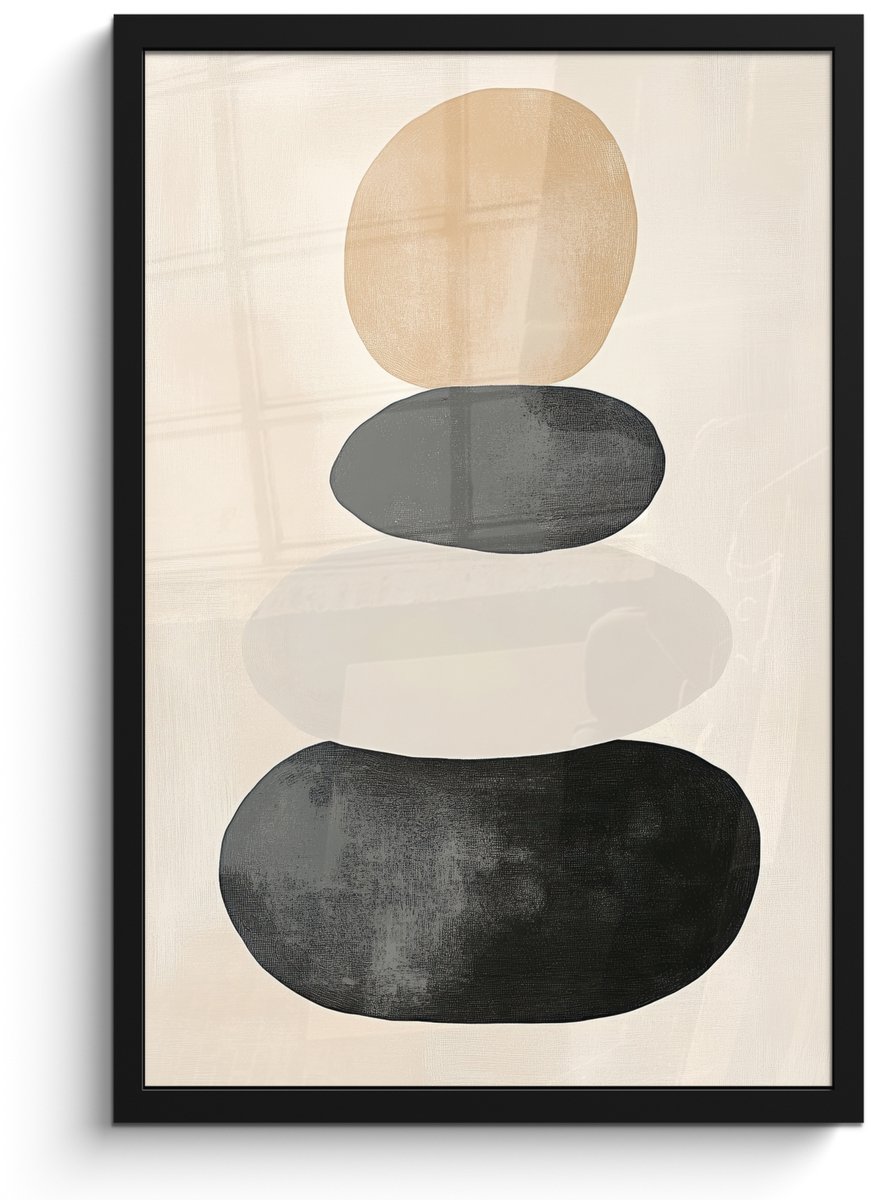 FrameYourWall Poster in lijst - Fotolijst 40x60 cm - Posters - Japandi - Wabi sabi - Beige - Posterlijst zwart - Decoratie - Wanddecoratie woonkamer - Muurdecoratie slaapkamer Vormen