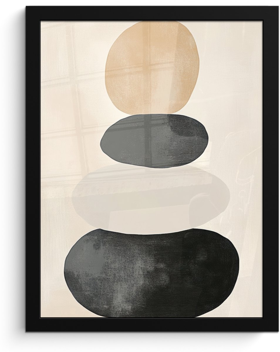 FrameYourWall Poster in lijst - Fotolijst 30x40 cm - Posters - Japandi - Wabi sabi - Beige - Posterlijst zwart - Decoratie - Wanddecoratie woonkamer - Muurdecoratie slaapkamer Vormen