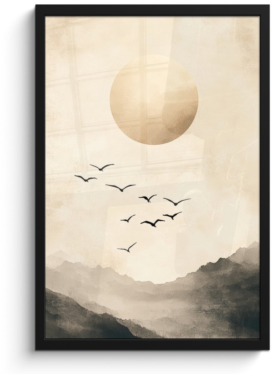 FrameYourWall Poster in lijst - Fotolijst 40x60 cm - Posters - Landschap - Japandi - vogel - Posterlijst zwart - Decoratie - Wanddecoratie woonkamer - Muurdecoratie slaapkamer