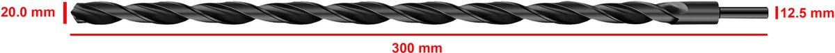 HSS M2 metaalboor 20,0x300 mm (verkleinde schacht)