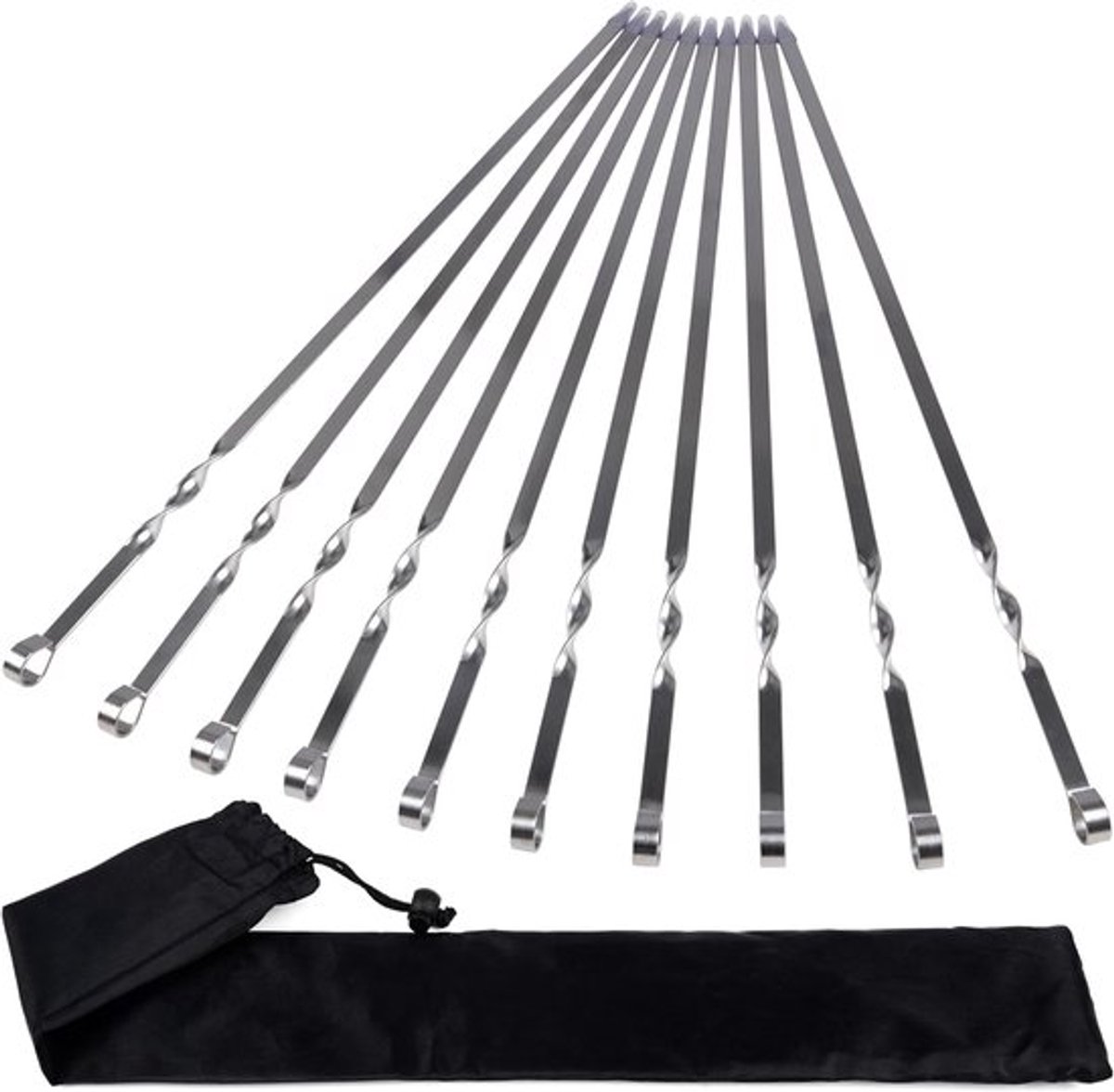 10 stuks grillspiesen, 55 cm platte sjasliekspiesen, heavy duty roestvrij staal, Adana Kebab spiesen, lange vleesspiesen met tas
