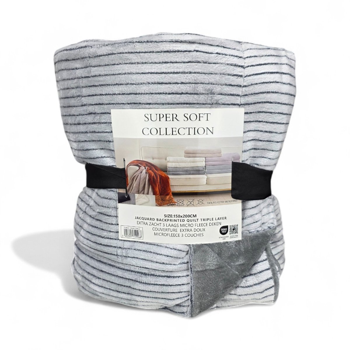 Luxe Fleece deken - Plaid 150x200cm - Triple Layer - Dubbelzijdig - Grijs