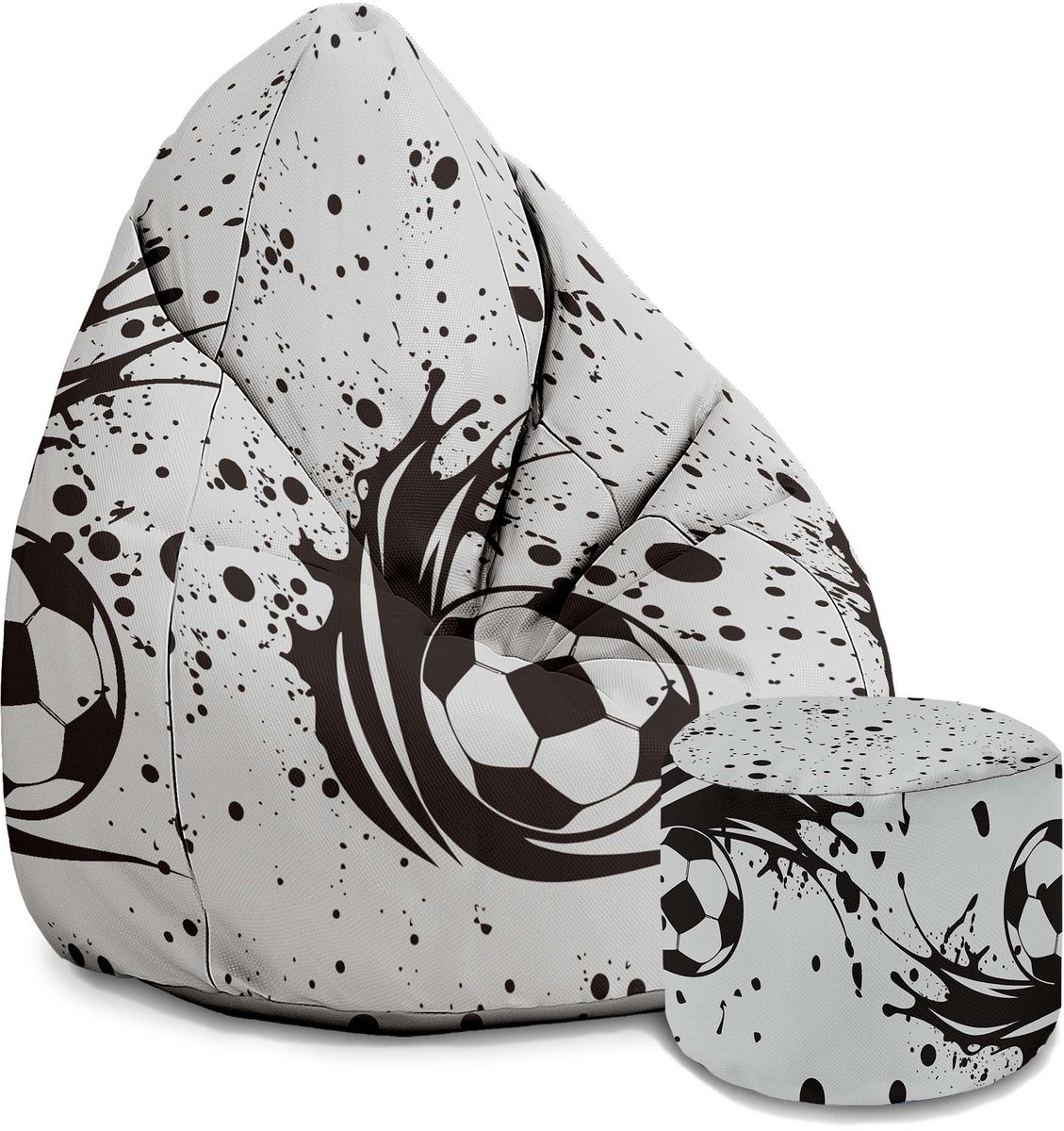 DreamRoots Velvet Zitzak voor Volwassenen – Luxe Beanbag met Voetsteun en Afneembare Hoes – Inclusief Vulling – 80x80x120 cm - I love Football