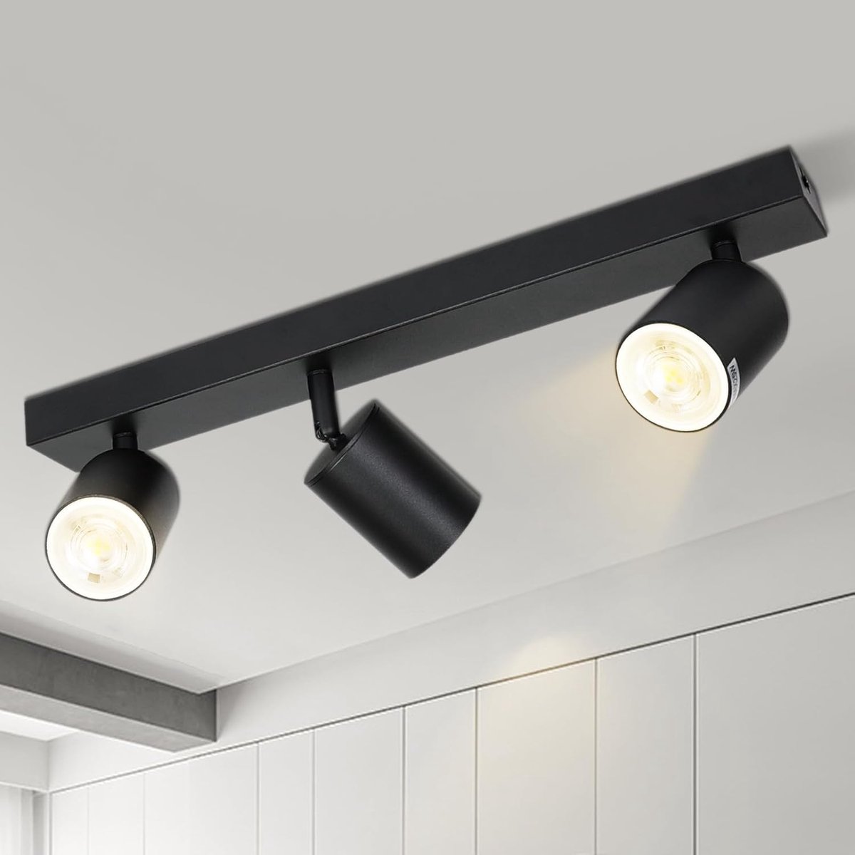 Glitzerlife Plafondspots - 3-lichts GU10 Fitting - Zwart Vintage 350° Draaibaar Kantelbaar - Max. 25W Zonder Lichtbron - Metaal voor Woonkamer Slaapkamer Hal Keuken