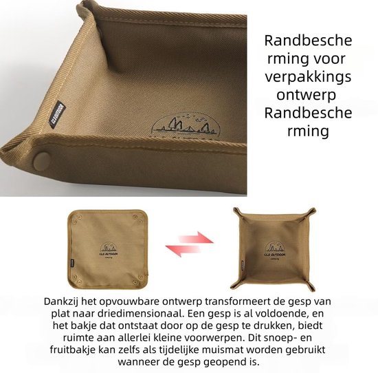 1 stuk - Opbergbak voor buitenkamperen - draagbaar en opvouwbaar - geschikt voor thuis kamperen en reizen - vierkant - kaki - medium — afbeelding 2
