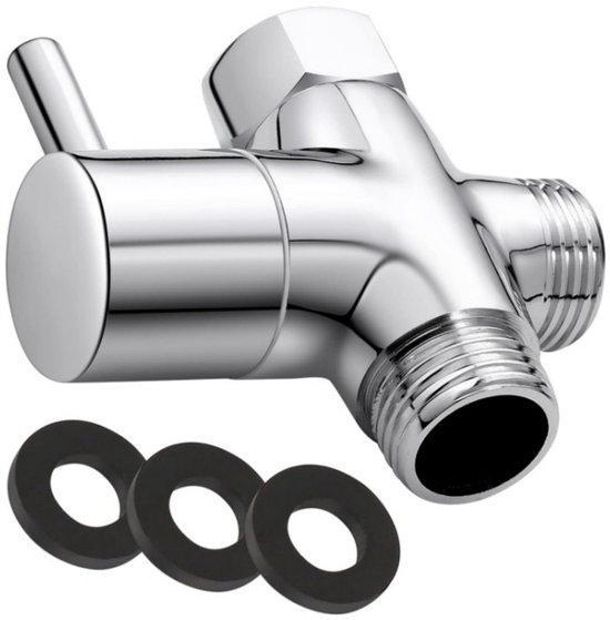 EXCITAT Drieweg-omstelkraan - 1/2 inch - 20 mm - Omstelkraanschakelaar - Massief messing - Adapter voor drieweg-douchekraan - Verchroomd en gepolijst - Compatibel met de meeste douchearmen