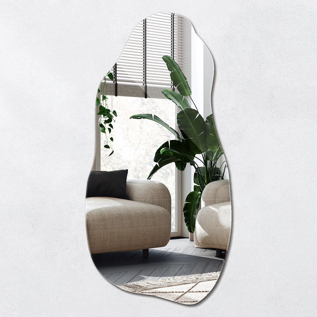 Wallfluent Wandspiegel - Asymmetrische Spiegel - 40 cm x 80 cm - Spiegel Organische Vorm - Onregelmatige Spiegel - Scandinavisch Design Spiegel - Wandspiegel Onregelmatig - Spiegel Voor Slaapkamer - Luxe Spiegel - Organische Vorm Spiegel