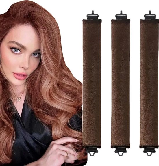 Fers à boucler Daity 3 brun foncé sans chaleur, fers à boucler neufs pour boucles de nuit, sans chaleur nécessaire, boucles de nuit DIY, fers à boucler en caoutchouc sans chaleur pour cheveux mi-longs et longs