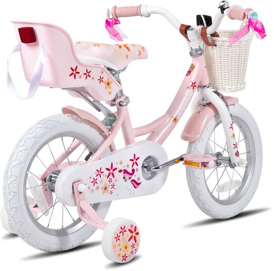 Joystar Unicorn Kinderfiets voor Meisjes - 16 Inch - Mand - Zijwieltjes - Bel - Handrem - Roze - Geschikt voor buitenactiviteiten in de lente - Geschikt voor buitenactiviteiten in de lente van JOYSTAR — afbeelding 3